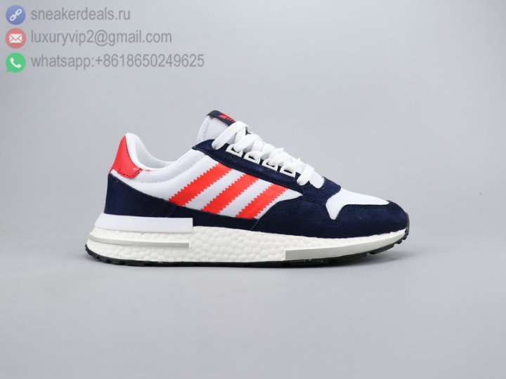 ADIDAS BOOST ZX500 NAVY RED LEATHER UNISEX RUNNING SHOES